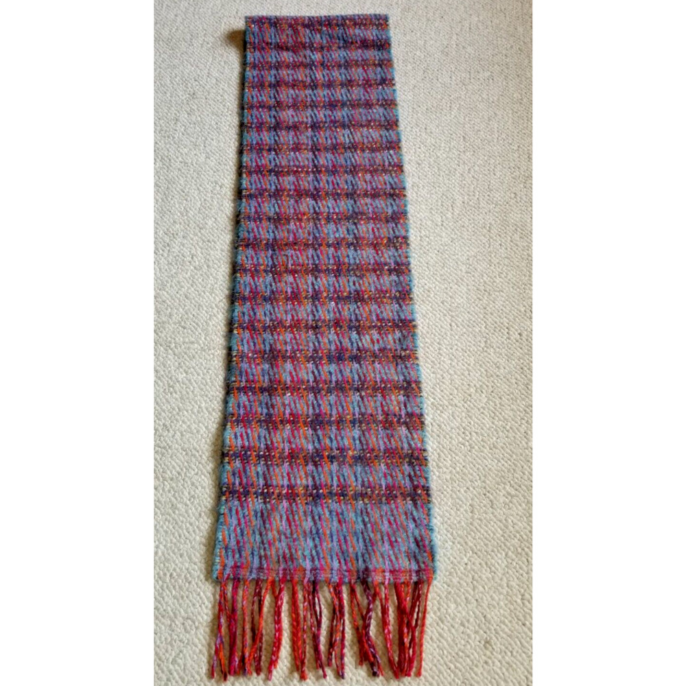 Womens Scarf-BORU-JIMMY HOURIHAN-IRELAND-multicolor plaid woven wool w/ fringe